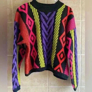 3D Knit Sweater Womens Medium Colorful Retro Grunge Indie Biggie Hipster Vintage